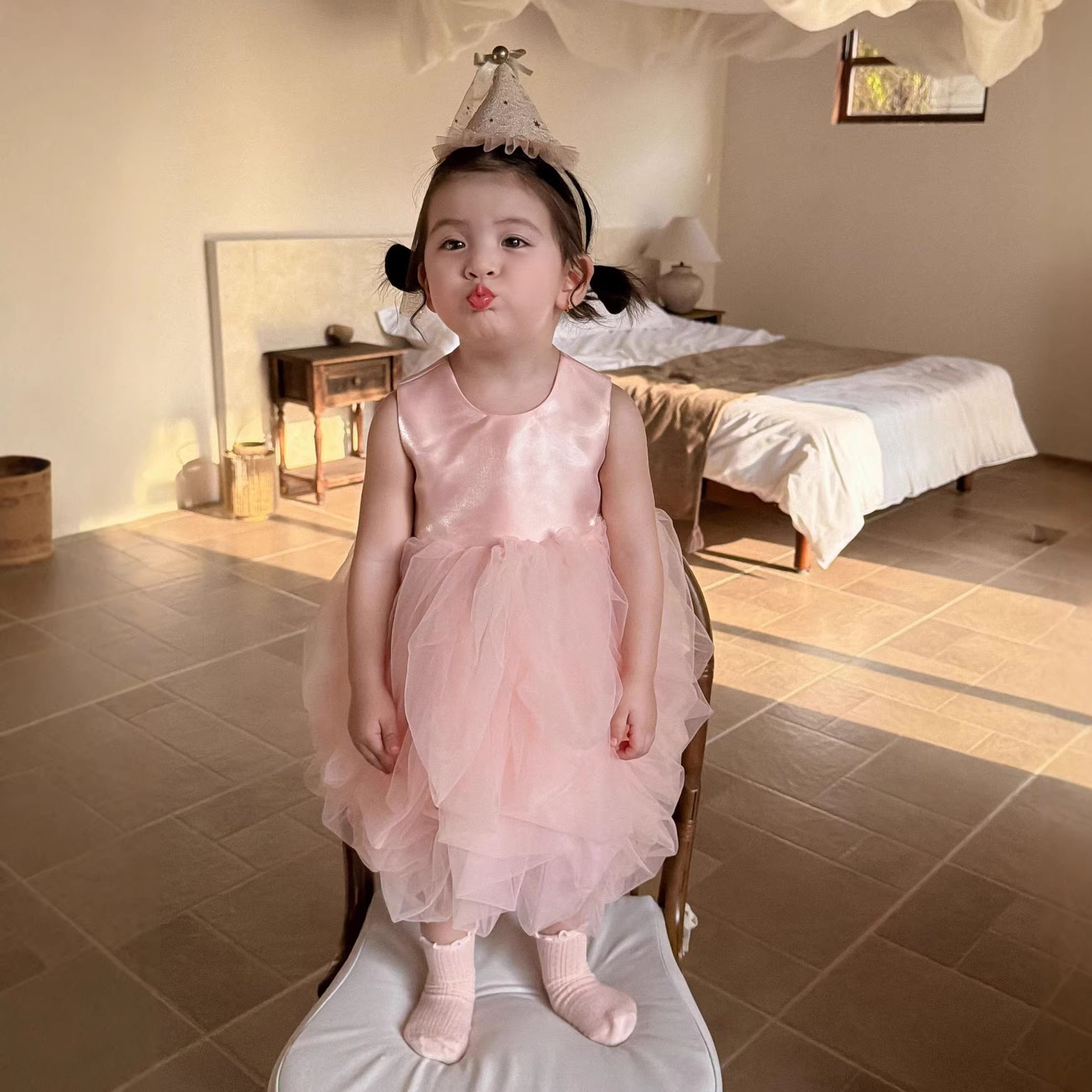 夏季女童无袖爱莎公主生日礼服裙