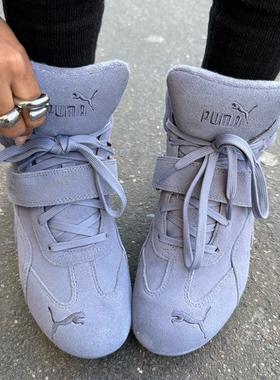 代购Puma Speedcat Wedge Tonal彪马蓝灰反毛皮坡跟运动休闲鞋女
