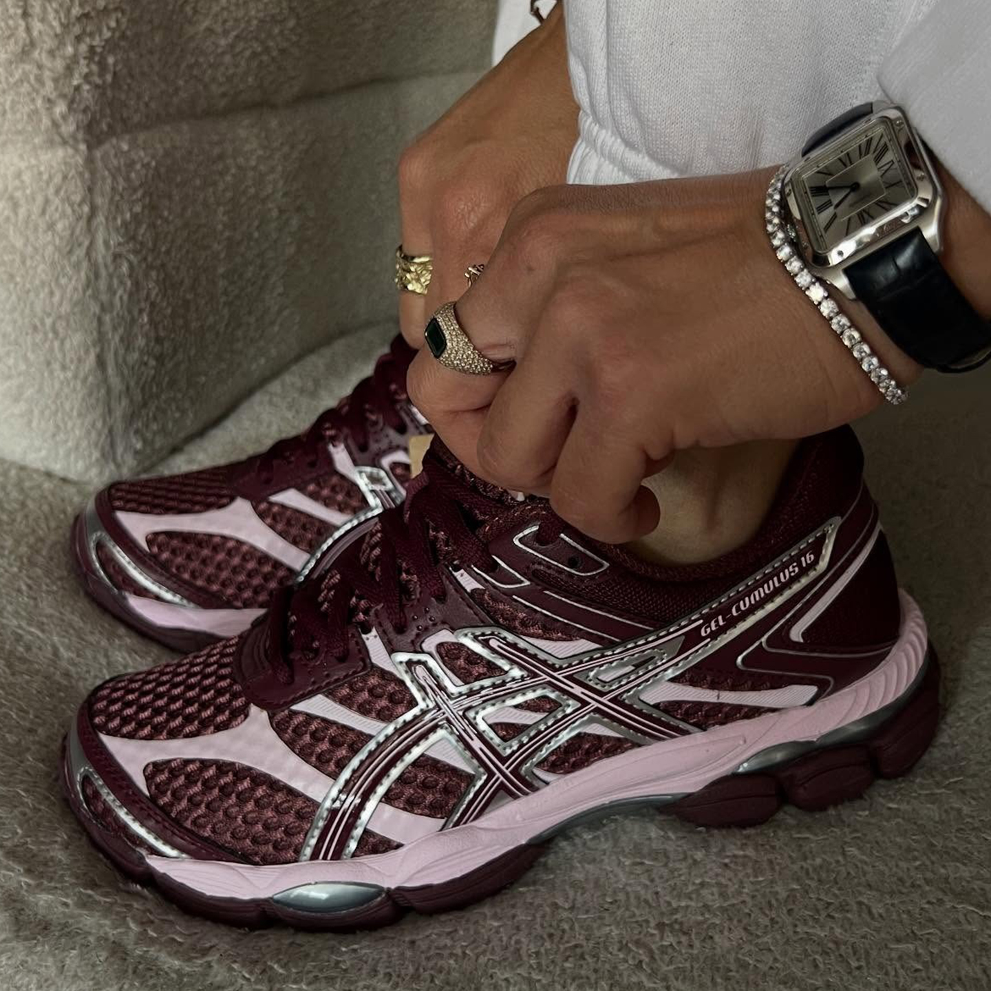 ASICS GEL-CUMULUS 16亚瑟士复古落日棕红色男女运动跑鞋25新款