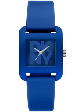 代购DKNY唐可娜儿女士腕表计时夜光日期防汗硅胶蓝色方形防水