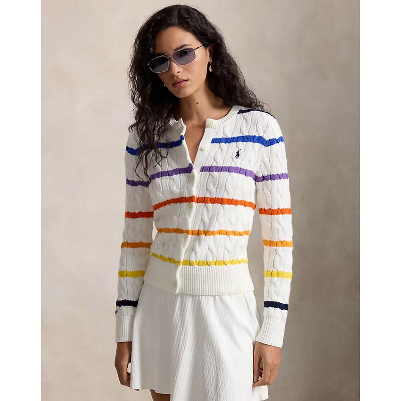 海外代购RALPH LAUREN女士网球上装条纹麻花纹理美网系列