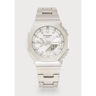 腕表计时夜光日期闹钟金属钢带防水银色运动日常 SHOCK男士 代购