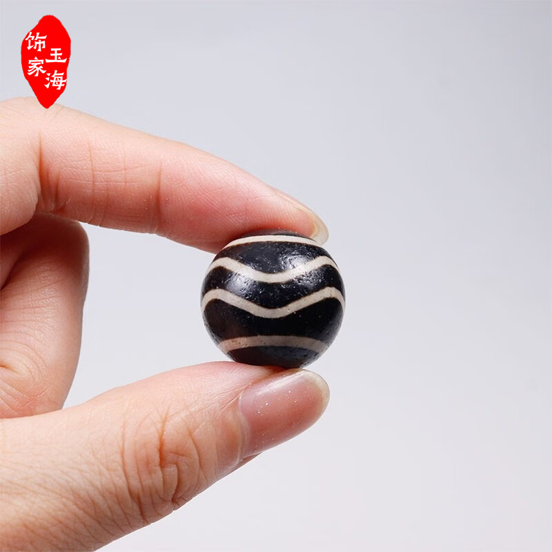 天然老玛瑙水纹圆天珠黑白20mm风化包浆项链手链吊坠散珠西藏单珠