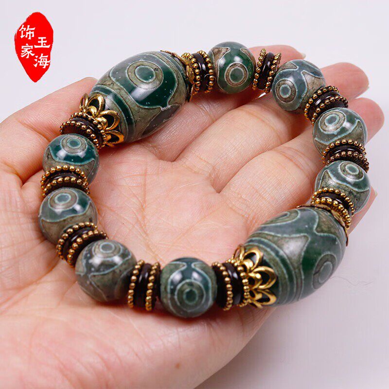 三九眼天珠手串一线药师天珠手链天然玉髓玉石玛瑙男西藏真品天眼