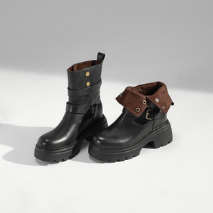 8.5厘米内增高短靴女真皮小码 313233厚底英伦风马丁靴两穿女靴子