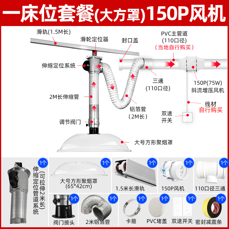 艾灸排烟系统养生馆排烟罩吸烟机抽烟设备伸缩管医院移动式排烟机 生活电器 空气净化器 原图主图