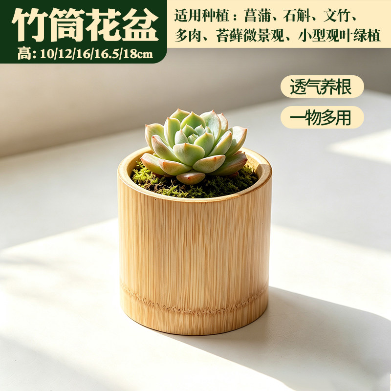 创意竹筒花盆竹子花瓶插花多肉办公室阳台养花绿植花筒筷子筒定制