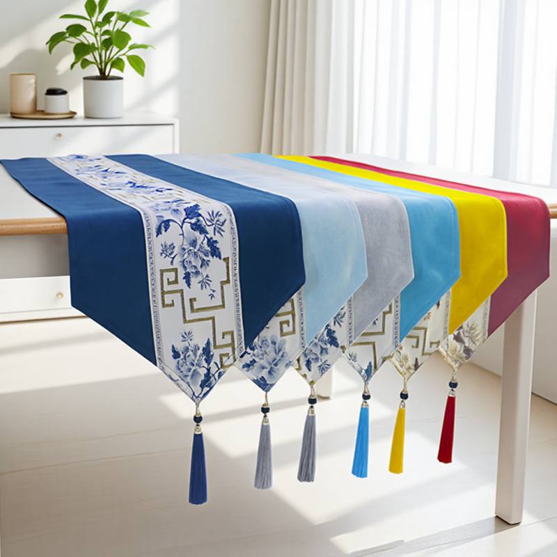 新中式加厚棉麻餐桌旗茶几茶桌旗