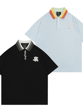 GRAF原创品牌多巴胺色针织领AK天使鹿刺绣街头美式Polo衫翻领短袖