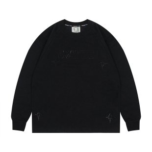 透气户外保暖宽松硬挺长袖 全黑美式 T恤 星星暗纹 GRAF原创品牌