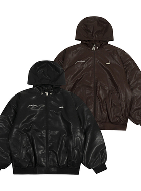 GRAF原创品牌【冬日Vibe】金属小鹿标戴帽改版MA1全皮棉外套夹克