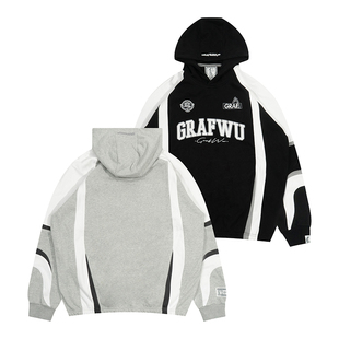 GRAF原创品牌【Blokecore】足球风球衣拼色美式黑白刺绣重磅帽衫