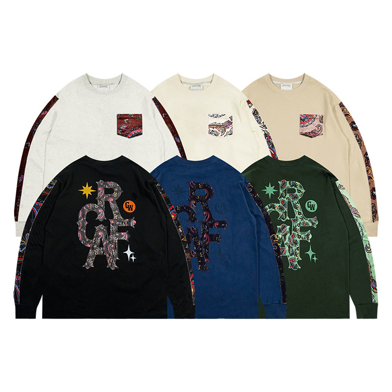 graf长袖腰果花t恤拼接