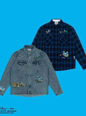 GRAF X SMURF【蓝精灵联名】重工刺绣蜻蜓青蛙小鸭子风景美式衬衣