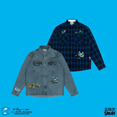 蓝精灵联名蜻蜓青蛙小鸭子衬衣