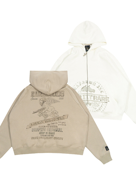 GRAF原创品牌【做旧水彩】AK47天使谷仓美式厚抓绒500克拉链帽衫