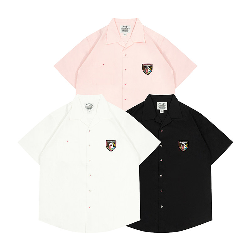 GRAF可爱趣味扣绣章棉质衬衣短袖