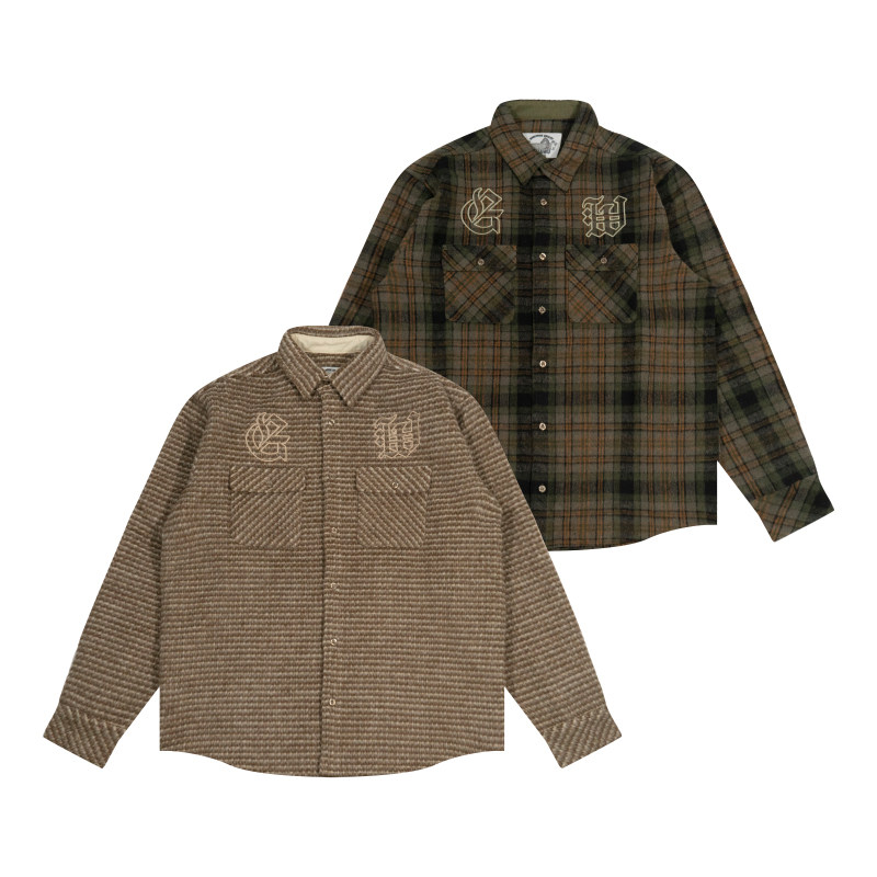 GRAF原创品牌【24格纹】简约刺绣GW美式街头格子西海岸磨毛衬衣