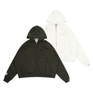 手工破烂刺绣鹿标boxy短宽拉链帽衫 GRAF原创品牌 540克厚绒