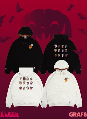 GRAF原创品牌【万圣狂欢】12个黑猫哥斯拉独角兽修女可爱鬼橘帽衫