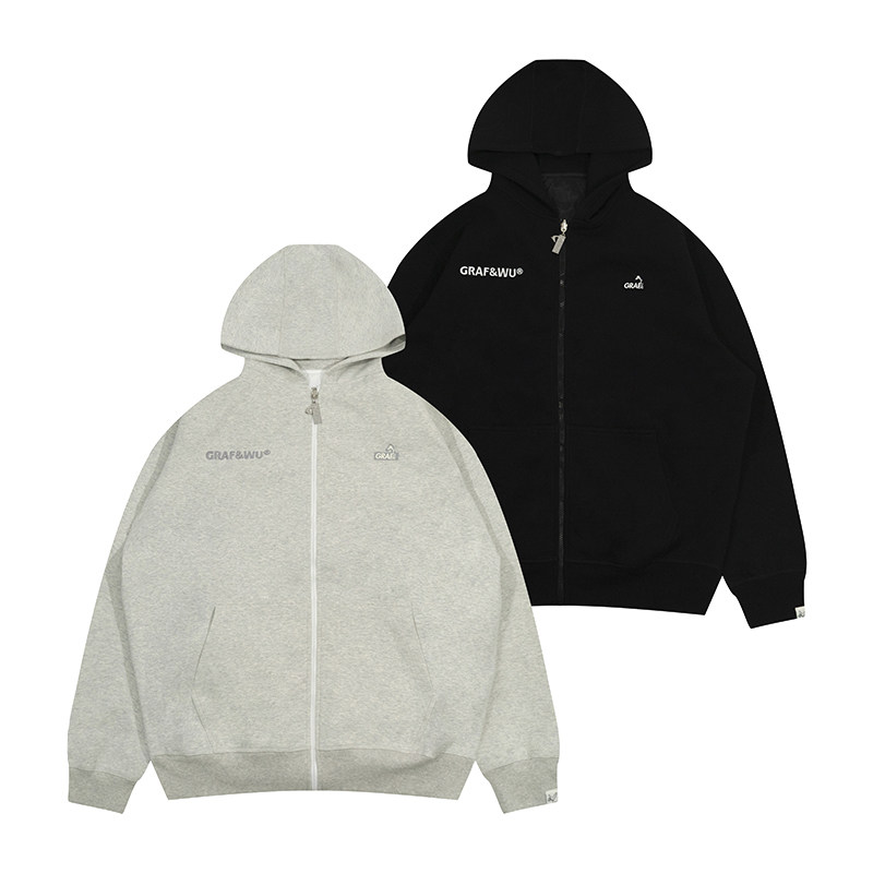 双面穿直拉GRAF假两件戴帽开衫