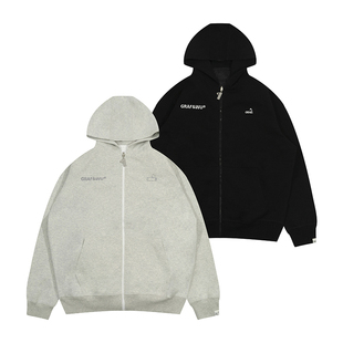 GRAF原创品牌【二合一】双面穿薄棉马甲假两件小刺绣直拉戴帽开衫