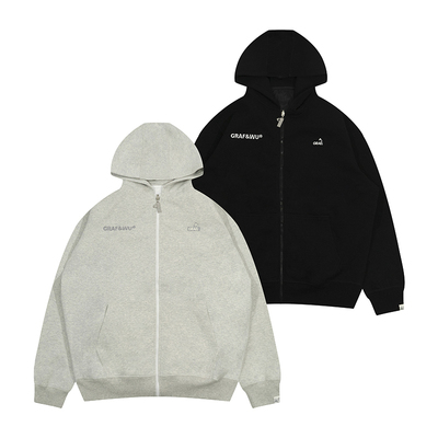 双面穿直拉GRAF假两件戴帽开衫