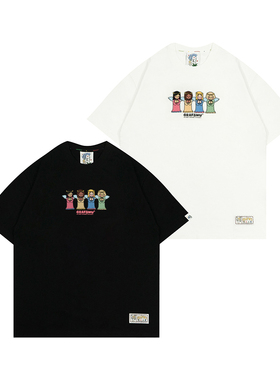 GRAF原创品牌【Pray4U】刺绣印花四个女孩天使祷告宽松美式短袖