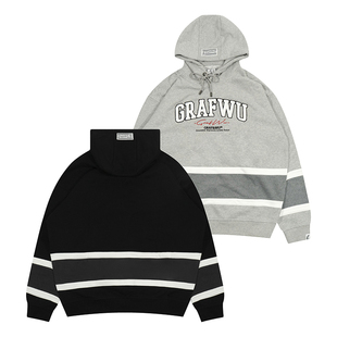 GRAF原创品牌【基础】弧形字母拼接黑白灰薄绒重磅毛巾刺绣帽衫