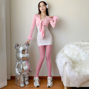 渔网袜子花朵图案粉色网红黑丝袜薄款打底袜镂空提花网袜丝袜3116