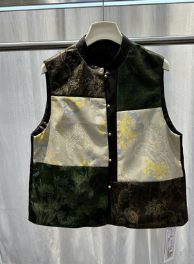 商场同款2026春季新款国风立领盘扣新中式拼色减龄马甲上衣62109