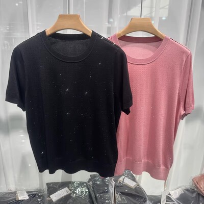 夏季新款天丝烫钻针织衫女