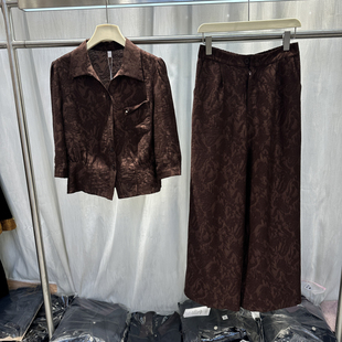 时尚 新款 2026夏季 两件套A51 中袖 翻领提花上衣直筒裤 套裤 商场同款