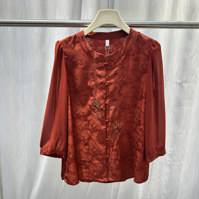 春季新中式盘扣刺绣衬衫开衫女