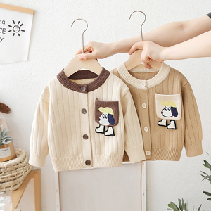 男童毛衣开衫外套2024新款秋冬季儿童外搭小童上衣宝宝婴儿针织衫