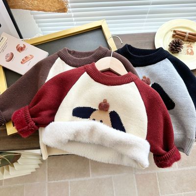 男童冬季内搭毛衣一体绒套头衫