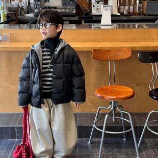 番薯弟弟 2025冬韩版男童连帽防寒保暖90白鸭绒服儿童羽绒服外套