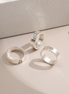 跨境外贸欧美风走创意夸张个性时尚创意个性蘑菇戒指套装3件套