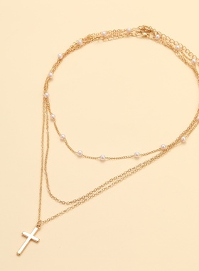 跨境外贸欧美风走创意夸张个性时尚欧美跨境新款人造珍珠锁骨链