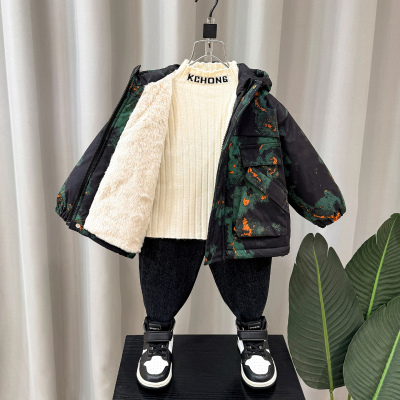 男童加绒外套2025新款时髦儿童秋冬加厚冲锋衣男宝宝冬季保暖上衣