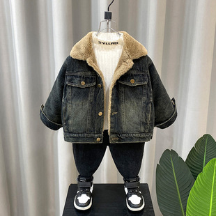 男童加绒牛仔外套秋冬季2025新款痞帅儿童装洋气男宝冬装加厚上衣