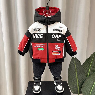 男童秋冬加绒外套2025新款保暖棉服儿童加厚机车服男宝冬装上衣潮