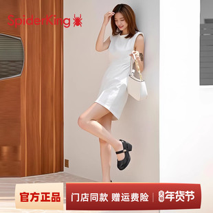 蜘蛛王女鞋官方正品春季羊皮软底舒适玛丽珍鞋女粗跟一字带单鞋女