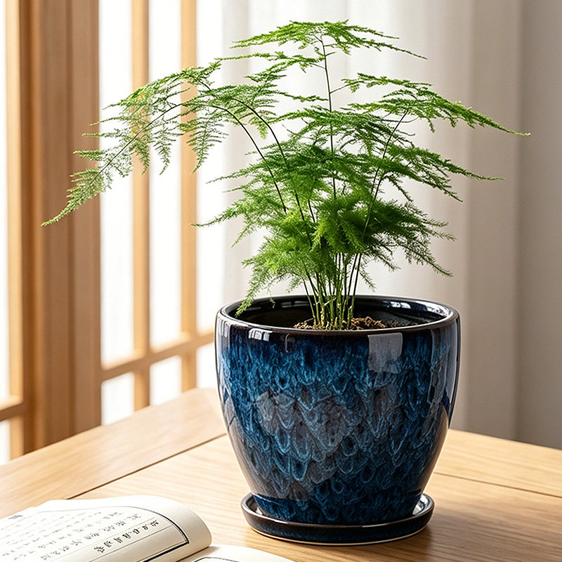 一组两个孔雀蓝高款家用花盆