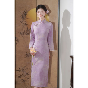 高级感新中式 改良年轻款 绝美旗袍连衣裙 紫色旗袍2025新款 新中式