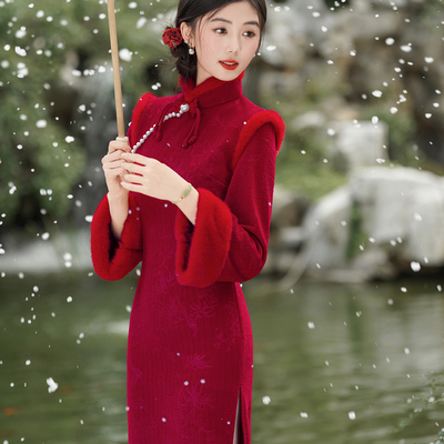 2025新款红色加绒加厚旗袍