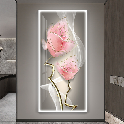 新款现代轻奢玄关装饰画高级感大气竖版过道挂画走廊尽头壁画花卉