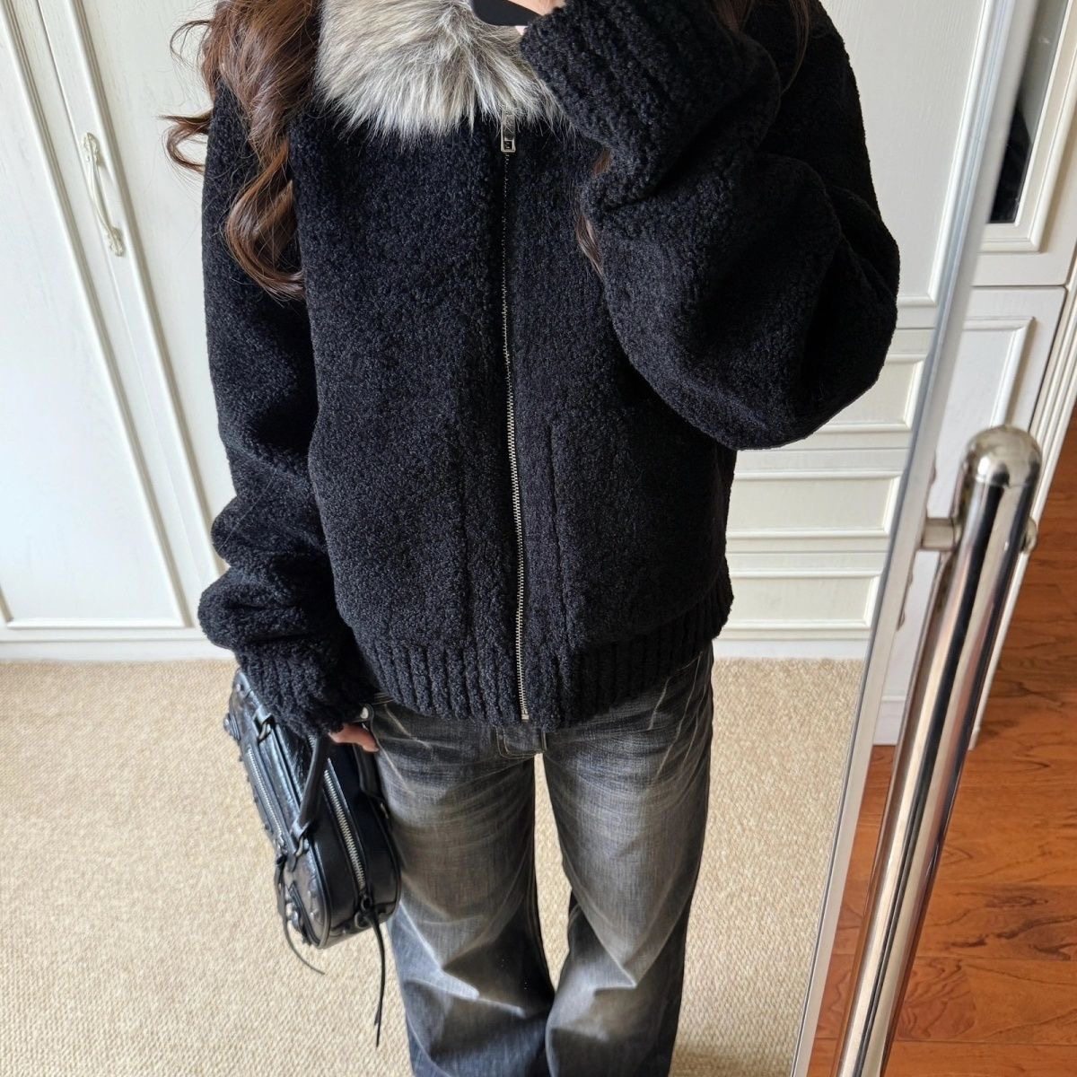 定染毛领小颗粒加厚羊羔毛外套女2025新款黑色皮毛一体加厚短皮草,女装/女士精品,棉衣/棉服,淘宝优惠券,粉丝福利购,淘宝优惠卷