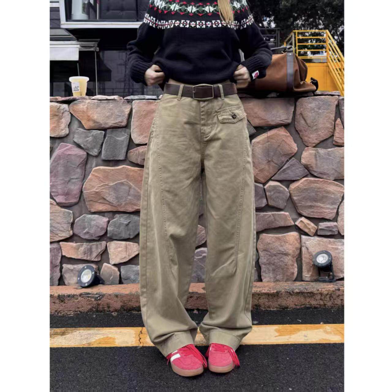 2025新款美式复古宽松直筒弯刀小个子工装裤女休闲垂感百搭长裤