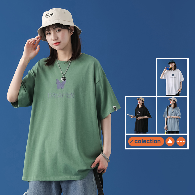 New T-shirt neutral style cotton imitation short sleeve summer casual loose round neck multicolor bottom coat